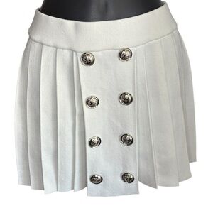 Love 83 women’s silver Button Pleated Mini Skirt in White size M preloved